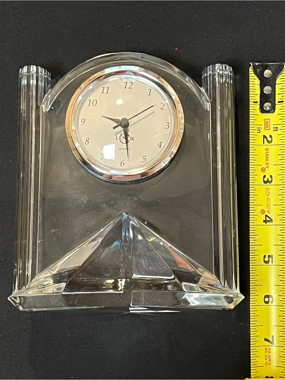 Lenox Clear Crystal Quartz Mantel Clock Pyramid Design  - Clear